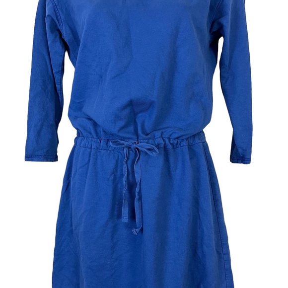 GH BASS & CO Blue Blouson 3/4 Sleeve Knit Mini 100% Cotton Drawstring Dress XS - Picture 2 of 15